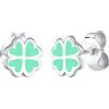Elli Orecchini per bambini a forma di quadrifoglio portafortuna smaltato verde in argento sterling 925, misura unica, Argento, Nessuna pietra preziosa