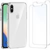 NEW'C Cover per iPhone X e iPhone Xs Gel TPU in silicone custodia ultra trasparente e 2 × vetro temperato, Pellicola proteggi schermo