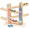 Nukdey Rampe per auto in legno|Scivolo per auto a zig zag|Giocattoli per bambini Pista da corsa in legno con 4 macchinine in legno per regali per bambini di 1 2 anni