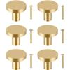 JIZZU 6Pz Pomelli per Mobili, Manopole Singolo Foro Ottone Spazzolato