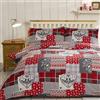 Alpine Patchwork Set di biancheria per letto singolo, con copripiumino trapuntato e federe copricuscino, motivo patchwork in stile alpino, 100% flanella di cotone, rosso su sfondo multicolore, 2 pezzi