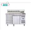 BANCO PIZZA REFRIGERATO, 1 PORTA, + 7 CASSETTI Non Refrigerati, vetrina ingredienti refrigerata profonda 330 mm, per 7 bacinelle GN 1 4 (cm 26,5x16,2), temp.-2Â° +8 Â°C, Kw.0,275, V.230 1, peso 346 Kg, dim.mm.1510x800x1435h