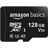 Amazon Basics MicroSDXC, 128 GB, con Adattatore SD, A2, U3, velocità di lettura fino a 100 MB/s, Nero