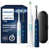 Philips Sonicare ProtectiveClean 5100 spazzolino elettrico, spazzolino sonico con 3 modalità di spazzolamento, sensore di pressione, timer e custodia da viaggio, bianco e blu, HX6851/34