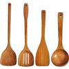 FJNATINH Set di utensili da cucina in legno, con spatola, spatola con fessure, mestolo, con manico lungo, set realizzato a mano (4 pezzi)