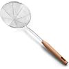 AOOSY Colino, colino a ragno extra large da 18 cm con manico in legno, colino a ragno in acciaio inox con mestolo per cucinare e friggere, scolapasta, colino per pasta