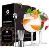 VEMACITY Set Bicchieri Gin Tonic Classico | 2 Bicchieri a Palloncino (550ml) | Con Cucchiaio Bar e Misurino in Argento | Elegante Kit Gin Tonic Regalo | Perfetto come Bicchiere per Aperol Spritz