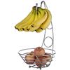 EXZACT Carrelli portafrutta/ Cesto di frutta alto e cablato da 43 cm con gancio per banane, Portafrutta con Gancio per Banane, Ciotola moderna per frutta, finitura cromo argentato