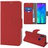 N NEWTOP Cover Compatibile per Huawei Honor 20 Lite, HQ Lateral Custodia Libro Flip Chiusura Magnetica Portafoglio Simil Pelle Stand (Rossa)