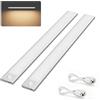 Klighten 2 Pezzi 40cm Luce Led Sottopensile Cucina Ricaricabile, Luce Armadio con Sensore di Movimento, 73 LEDs, 3 Modalità, 2200mAh, Led Armadio Magnetica, Bianco caldo 3000K, Argento