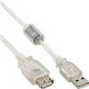 InLine® Prolunga USB 2.0 da maschio a femmina, tipo A, trasparente, con nucleo in ferrite, 1,8 m