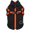 Puppia Cappotto per cani di piccola taglia e media taglia - impermeabile e foderato in pile per un piacevole calore - Cappotto per cani con pettorina, nero/arancione, M, PAPD-VT1366-BO-M