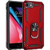 ULAK Cover per iPhone SE 3 2 2022 2020 Antiurto, Custodia iPhone 8 7 Rigida Silicone con 360° Regolabile Anello Supporto Magnetico, Rosso