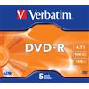 Verbatim SCATOLA 5 DVD-R JEWEL CASE 16X 4.7GB 120MIN. SERIGRAFATO [43519]