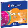 Verbatim SCATOLA 5 DVD-R SLIM CASE 16X 4.7GB 120MIN. SERIGRAFATO COLORATO [43557]