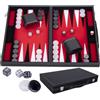 Engelhart - 250507 - Backgammon di Lusso 15 (38 cm) Rosso - Valigetta in Similpelle con Interno in Feltro - Dadi e Pedine Madreperlate + 2 Bicchieri - Gioco da Tavolo Strategico