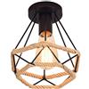 MAXDUYU E27 Lampada da soffitto industriale vintage a incasso semi-filo in metallo con corda di canapa per corridoio Soggiorno Sala da pranzo Cucina (Lampadina non inclusa)