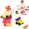 B. toys - Sabbie a volontà! - Rosso - Giocattolo di Sabbia - 9 Giocattolo da Spiaggia - Playset da Spiaggia - Benna, Pala, Camion, stampi - 18 Mesi +