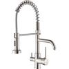 TVTIUO Rubinetti da Cucina a 3 Vie Rubinetto Cucina con Doccetta Estraibile Miscelatore Acqua Potabile in Ottone con Filtro Per L'acqua Acqua Bocca Girevole a 360 °,Spray Pull-down,Nichel Spazzolato