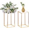 Nuptio 2 Pezzi Vaso Terra Fiore Metallo Colonna Portafiori Centrotavola Geometrica Vaso Tavoli, Portafiori in Oro Alto 40cm per Decorazioni Nozze per Feste a Casa, Espositore per Fiori Rettangolare