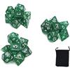 DollaTek Dadi Poliedrici con Punto Glitter Set Giochi da Tavolo Dadi 3 Set Dadi 7 Pezzi Acrilico D20 D12 D10 D8 D6 D4 DND Rpg MTG Doppi Colori One Piece Verde