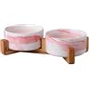 SP SEMPRE + doppie ciotole in ceramica per gatti e cani di piccola taglia da 12.8cm l'una in bambù, 2x400ml rialzate e sollevate da terra con base antiscivolo (DOPPIE 12.8 CM, MARMO ROSA)