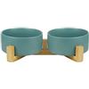 SP SEMPRE + doppie ciotole in ceramica per gatti e cani di piccola taglia da 12.8cm l'una in bambù, 2x400ml rialzate e sollevate da terra con base antiscivolo (DOPPIE 12.8 CM, VERDE)