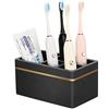 Shinowa Portaspazzolino Grande (5 Slot per Spazzolino da Denti), Supporto per Dentifricio Portaspazzolini Elettrico da Bagno Moderno in Resina con Foro di Drenaggio Decorativo Filo d'oro - Nero