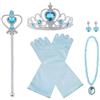Vicloon Nuovi Costumi da Principessa Set di 7 Pezzi Dono da Tiara, Accessori per Vestire Principessa Accessori Diadema, Guanti, Bacchetta Magica, orecchino, Collana per Ragazze di 3 a 9 Anni (Blu)