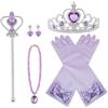 Vicloon Nuovi Costumi da Principessa Set di 7 Pezzi Dono da Tiara, Guanti, Bacchetta Magica, Orecchino, Collana da 3 a 9 Anni (Porpora)