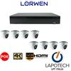 LORWEN KIT VIDEOSORVEGLIANZA NVR 8 POE + 8 TELECAMERE DOME 1080P 3 MPX FULL HD 2000 GB