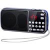 PRUNUS J-189 Mini Radio Portatili FM, Radio Portatile Ricaricabile con Funzione Bluetooth, Radio Digitale con Eccellente Ricezione, Supporto Micro TF Card/USB/AUX, con Torcia di Emergenza(Azzurro)
