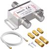 Justech Cavo Adattatore TV Radio F a 2 Vie Cavo Distributore Antenna Splitter SAT Distributore TV in Metallo Adattatore + Cavo + 2 Connettori F su Connettore Coassiale + 3 Prese F su Accoppiatore Coas