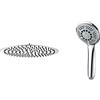 Ibergrif M20298 M20298-Soffione Doccia A Pioggia, Docce Fisso, 10 Pollici, Cromo, Acciaio, Argento, 25 Cm & Grifema, Doccetta Telefono Universale Con 5 Getti, Manopola Doccia, Cromo