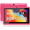 Haehne Tablet 7 Pollici Android 10 Tablet PC, Quad-Core, RAM 2 GB, Memoria 32 GB, 1024 * 600 HD IPS, Batteria 2500mAh, Doppia Fotocamera/WiFi/Bluetooth, Rosa
