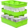 Oliver's Kitchen - Set di 2 vassoi per cubetti di ghiaccio, per conservare il ghiaccio, per conservare il ghiaccio, per bevande e bevande, per cubetti di ghiaccio più a lungo, con coperchio impilabile