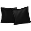 Home Linge Passion Lot De 2 Taies d'oreiller Volant Plat Piqué 57 Fils, Coton, Noire, 63x63 cm HP61342