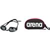 ARENA Tracks Occhialini Nuoto Da Gara Anti-Appannamento Unisex Adulto, Occhialini Piscina Con Protezione Uv, 4 Ponti Nasali Intercambiabili & Goggle Case, Astuccio Per Occhialini Unisex Adulto, Nero