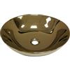 BAIKAL - Lavabo in ceramica sopra il piano di lavoro. Lavabo curvo in finitura dorata. Dimensioni: 40 x 40 x 14 cm. Senza foro per rubinetto. Spedizione con imballaggio rinforzato