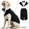 Kuoser Abito Smoking per Cani, Set Vestito Bandana Collare Cani per Matrimoni Cani Smoking Elegante con Papillon, Formale Vestito Cani Partito, Rimovibile Cravatta Cane e Vestito
