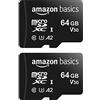 Amazon Basics MicroSDXC, Adattatore SD, A2, U3, velocità di lettura fino a 100 MB/s, 64 GB (confezione da 2), Nero