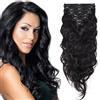 SEGO Extension Clip Capelli Veri Ricci Neri 8 Ciocche Volumizzante Double Weft 100% Remy Human Hair Mossi Naturali 140g (45cm, 1B Nero Naturale)
