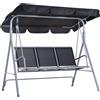 Outsunny Dondolo da Giardino a 3 Posti in Metallo, Tetto Parasole Rimovibile e Lavabile, Nero e Argento, 171x108x154cm|Aosom