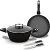 LAGUIOLE CUISSON Laguiole - Set di 3 coltelli da bistecca Black Ston® a induzione + 2 coltelli da bistecca, 25 cm, colore: Nero