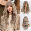 Esmee Parrucca Bionda Miscelato grigio chiaro da 24 pollici,parrucca sintetica resistente al calore a ricci lunghi per donna(con frangia)