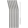 WMF Baric Glasstrohalme-Set 7-Teilig, 6 Trinkhalme gebogen + 1 Reinigungsbürste Cannuccia Ecologica Riutilizzabile, per Bevande Calde e Fredde, Vetro, Argento