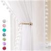 MIULEE Tenda in voile bianco con sfera di peluche, decorazione per camera da letto, soggiorno, set di 2 (2 x 140 x 225 cm), tende per finestre interne con passante, tende con pompon per camera da