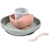 BÉABA - Set Pappa in Silicone, 4 Pezzi : Piatto + Scodella + Ciotola + Cucchiaino Svezzamento, Antiscivolo : con Ventosa, per Bambini e Neonato, Eucalyptus
