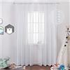 MIULEE Tenda in voile bianco con sfera di peluche, decorazione per camera da letto, soggiorno, set di 2 (2 x 140 x 260 cm), tende per finestre interne con passante, tende con pompon per camera da