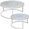 DRW Set di 3 tavolini ausiliari impilabili in Legno MDF e Metallo in Bianco e Blu 80 x 36 cm e 62 x 31 cm, Grande